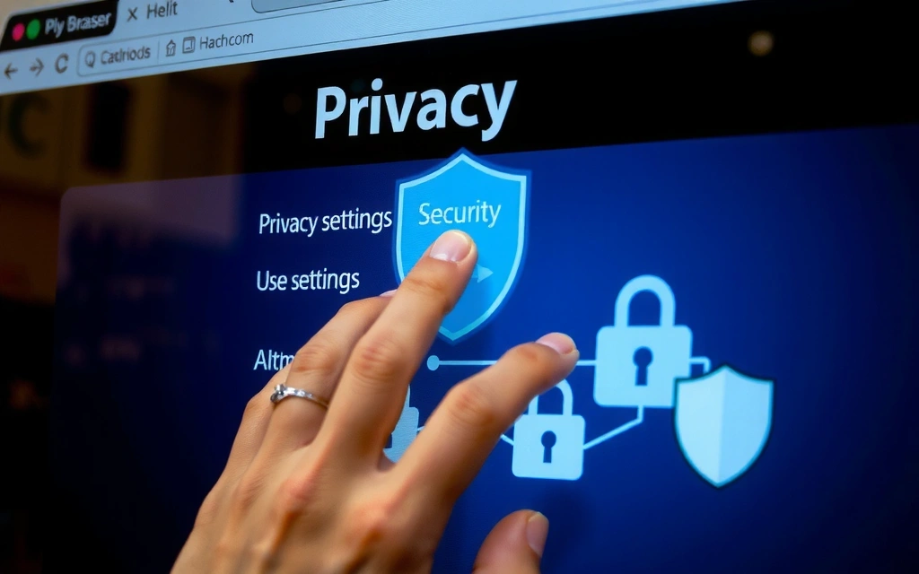 Ruční nastavení soukromí v prohlížeči, s ikonami zámku a štítu