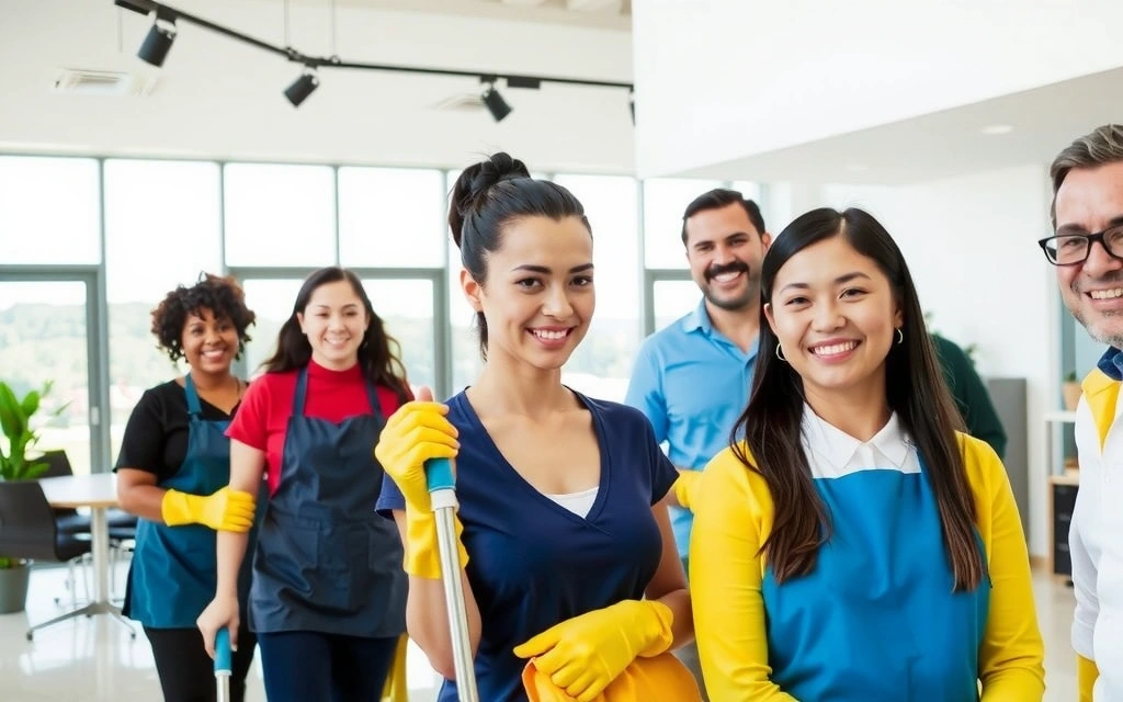 Lidé pracující v týmu cleaningcenter, usmívající se