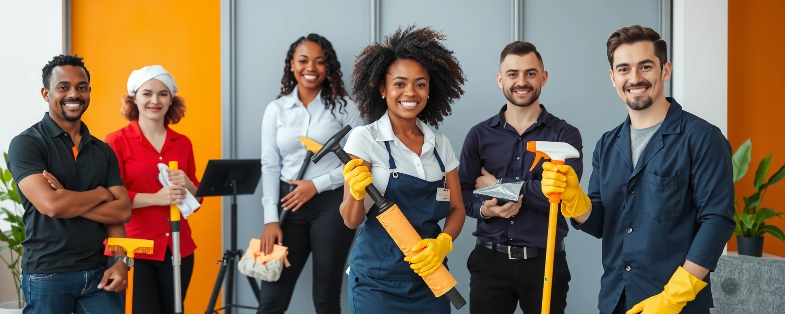 Tým cleaningcenter připravený k práci, symbolizující spolehlivost a důvěru