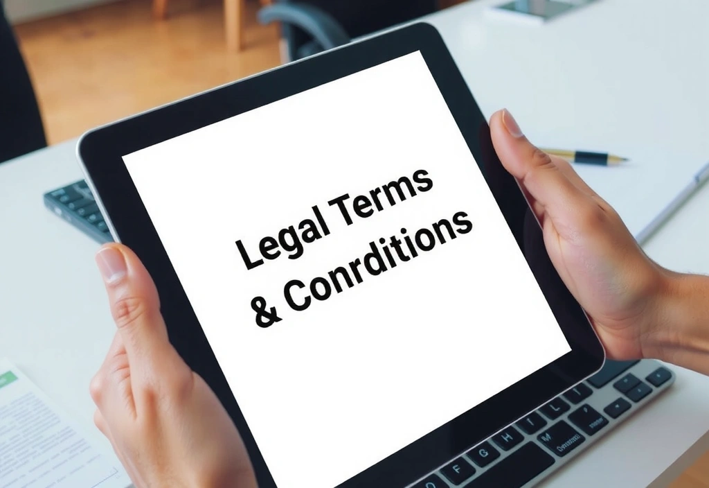 Ruka drží tablet s textem právních podmínek