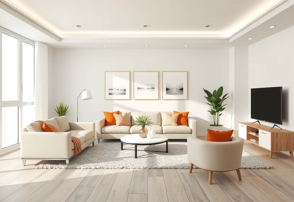 Čistý, moderní obývací pokoj